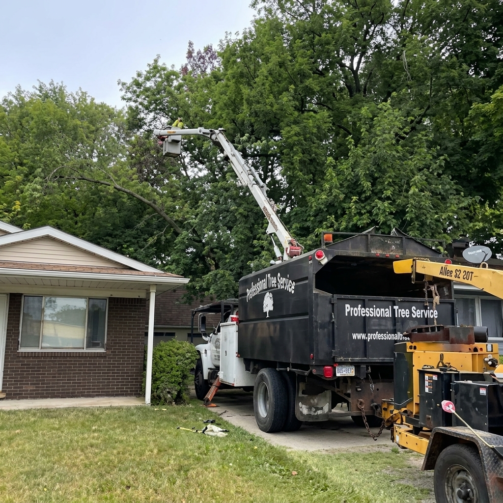 Benuz-Tinez crew performing tree removal at a residential property